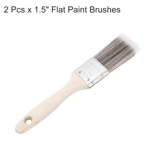 HARFINGTON 2pcs Paint Brushes 1.5" Flat Paint and Chip Brushes with Wooden Handle for DIY Paint Flat Art Furniture Fences Deck Wall Trim, Brown