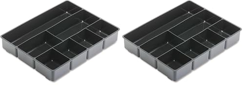 Rubbermaid Extra Deep Desk Drawer Director Tray, Plastic, 11.875 x 15 x 2.5 Inches, Black (Pack of 2) - size: 7 Section (Pack of 2)