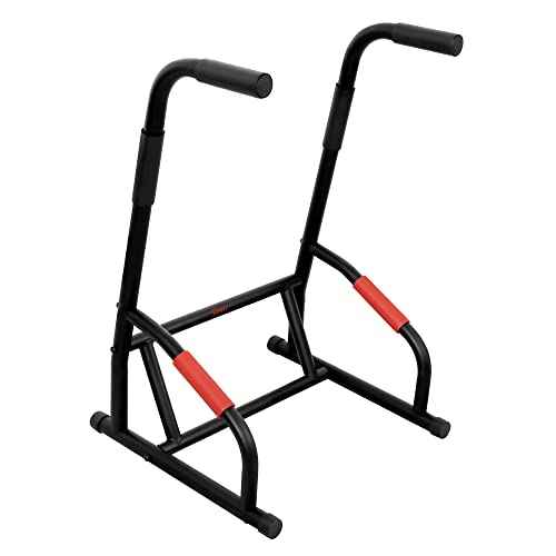 Sunny Health & Fitness Power Tower, Dip Bar, Push-Up & Pull Up Assisting Parallette Station w Optional Rock Climbing Grip Trainer