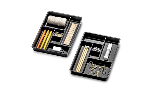 madesmart Two-Piece Drawer Organizer, 12-Compartment Drawer Storage for Utensils, Tools & Household Essentials, Durable Non-Slip Design, Carbon - size: 6-Compartment Set