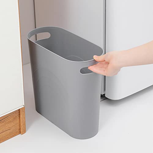 rejomiik Small Trash Can, 3.5 Gallon Slim Garbage Can Plastic Waste Basket with Handles Container Bin for Narrow Spaces Bathroom, Bedroom, Kitchen, Office at Home, Grey - color: Grey, size: 1 pack