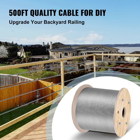 316 Stainless Steel Cable 1/8" 1x19 Steel Cable Wire Rope 150M/500FT Cable Railing Transport Wire Rope Cable for Railing Decking DIY Balustrade(150M)