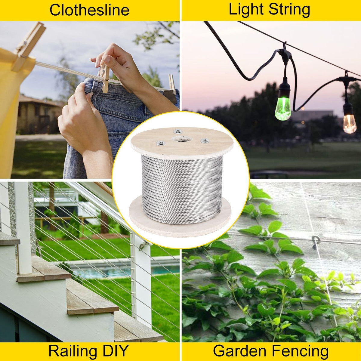 316 Stainless Steel Cable, 500FT Stainless Steel Wire Rope of 5/32 Inch Diameter and 1x19 Construction, 3300 LBS Breaking Strength Steel Cable for Outdoor Railing Decking DIY Balustrade