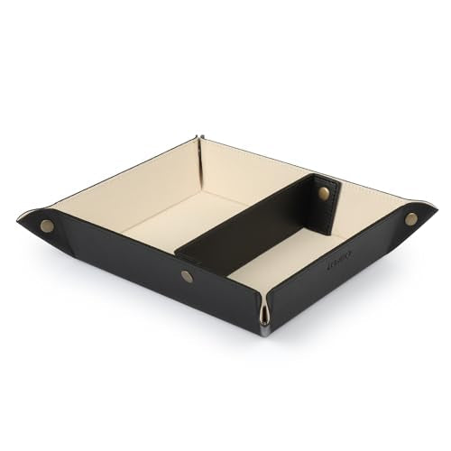 Londo Leather Tray Organizer - Practical Lightweight Water Resistant Computer Table Desk Storage Box for Wallets, Watches, Keys, Coins, Cell Phones and Office Equipment - color: Black