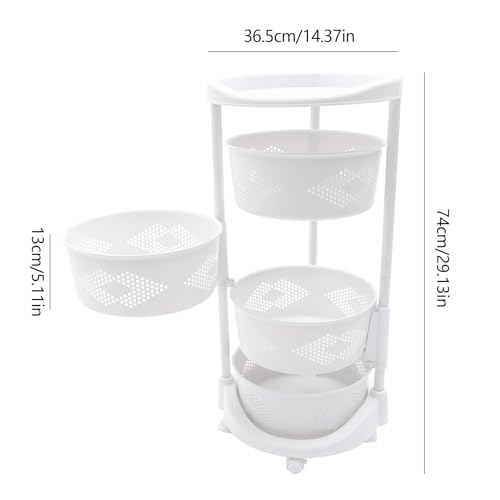 4 Tier Kitchen Storage Rack, Rotating Storage Shelf with Lockable Casters Multi-Layer Kitchen Storage Shelf Vegetable Rotating Shelf Organizer Stackable Storage Shelf Round Storage Car - size: 4 Tier