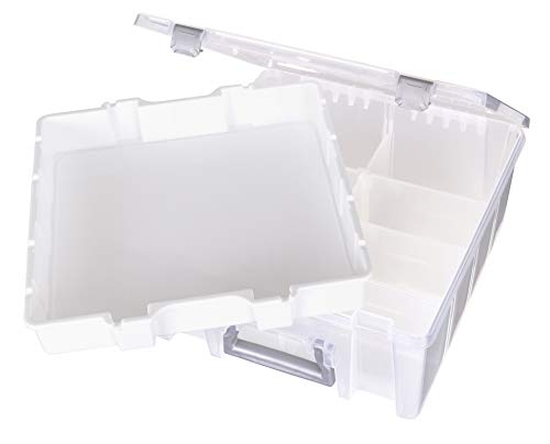 Best Kept Super Satchel Double Deep with Lift-Out Tray and Removable Dividers, Stackable Home Storage Organization Container, Clear with Sliver Latches and Handle - style: Lift-Out Tray & 8 Lower Removable Dividers