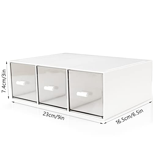 Desk Drawer Organizer, Stackable Storage Drawers, Plastic Compact Desk Storage Box Great for Office School Home Small Space - Large 3 Drawers (White) - size: 9*6.5*3inch - 3 Compartment