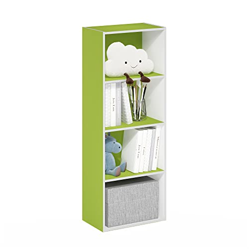 Furinno Luder Bookcase / Book / Storage, 4-Tier, Green/White - color: White/Green, size: 4-Tier, 9.3 x 15.6 x 41.7
