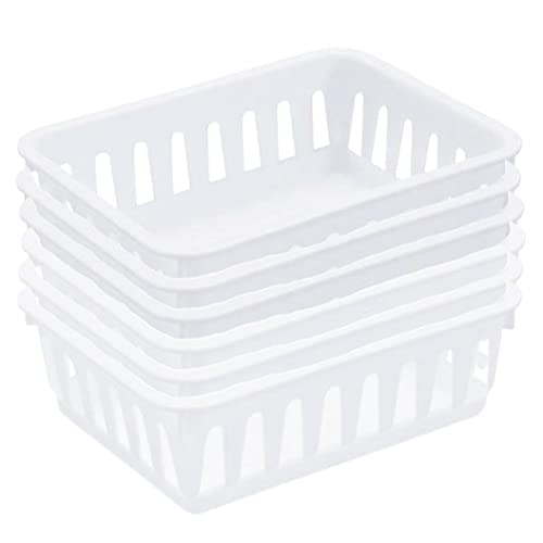 Tribello Mini Plastic Baskets for Organizing, White Drawer/Closet Storage Tray, Size 6 x 5 x 2.12 - Pack of 6 - Made in USA