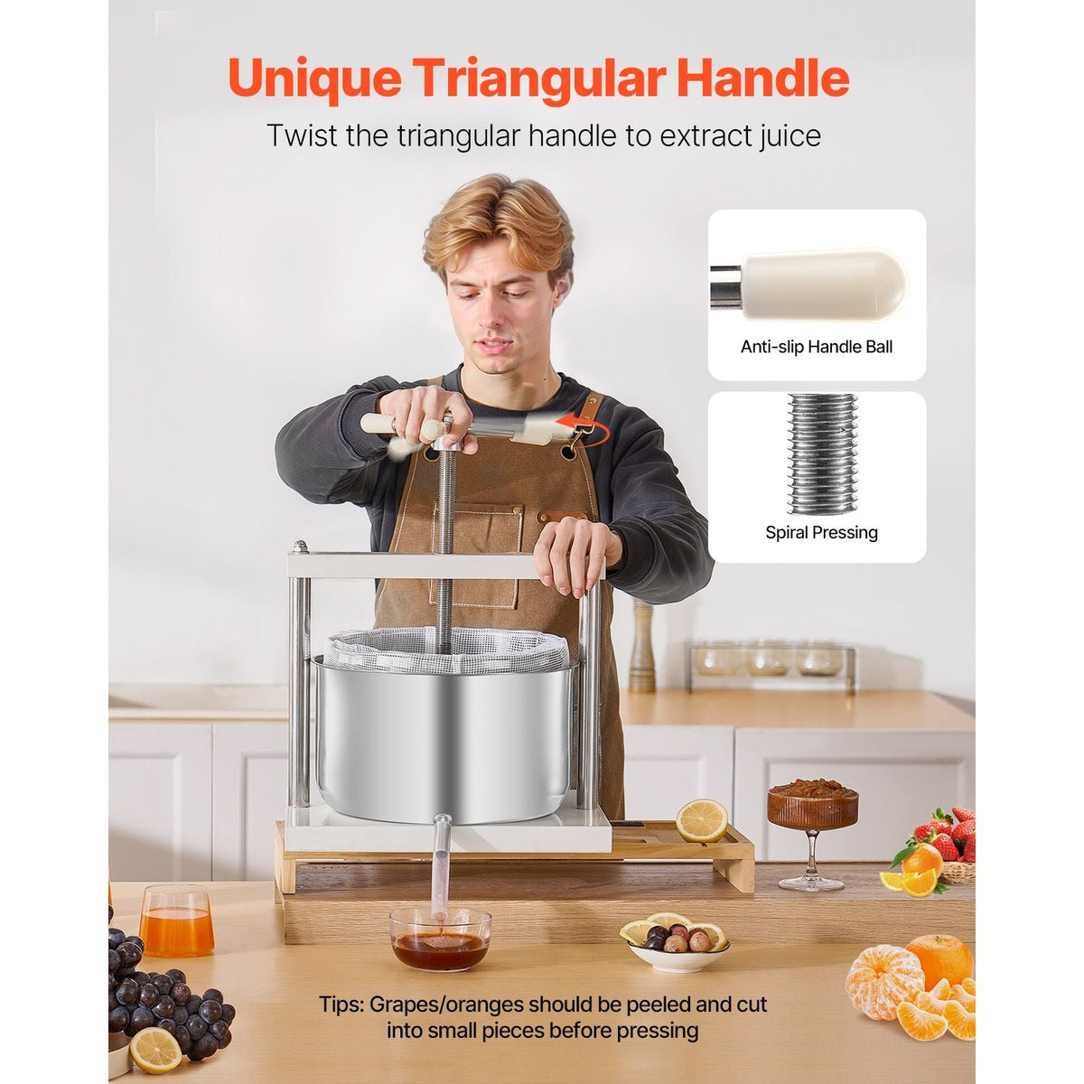 3.17 Gal/12L Fruit Wine Press, 2 Stainless Steel Barrels, Manual Juice Maker, Cider Apple Grape Tincture Honey Olive Oil Making Press with Triangular Handle for Outdoor Kitchen Home