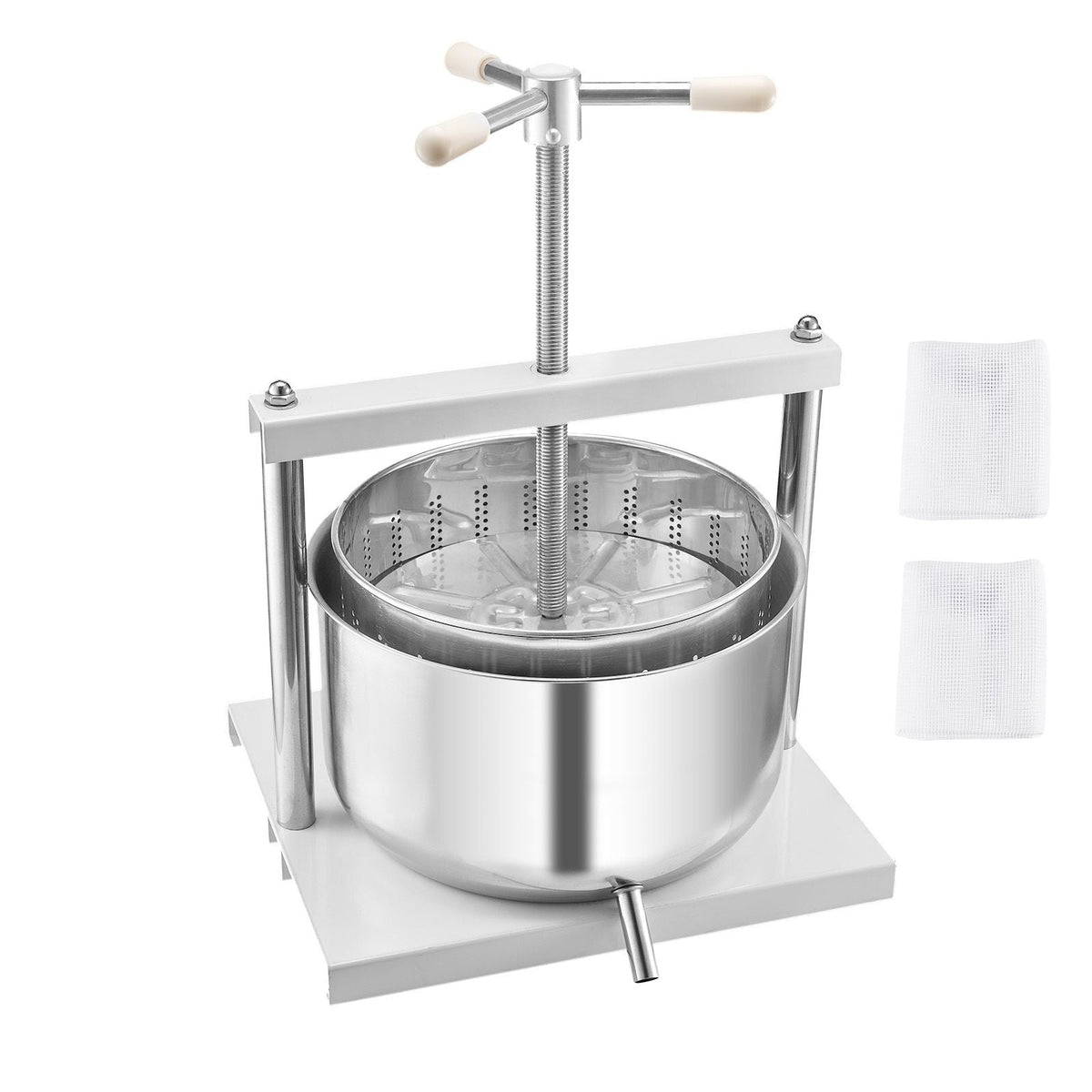 3.17 Gal/12L Fruit Wine Press, 2 Stainless Steel Barrels, Manual Juice Maker, Cider Apple Grape Tincture Honey Olive Oil Making Press with Triangular Handle for Outdoor Kitchen Home