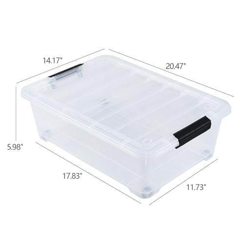 20 Quart Under Bed Plastic Storage Bins, 4-Pack Clear Under Bed Storage Box with Wheels - size: 20 Quart