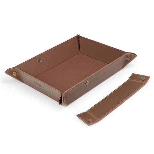 Londo Leather Tray Organizer - Practical Lightweight Water Resistant Computer Table Desk Storage Box for Wallets, Watches, Keys, Coins, Cell Phones and Office Equipment - color: Light Brown