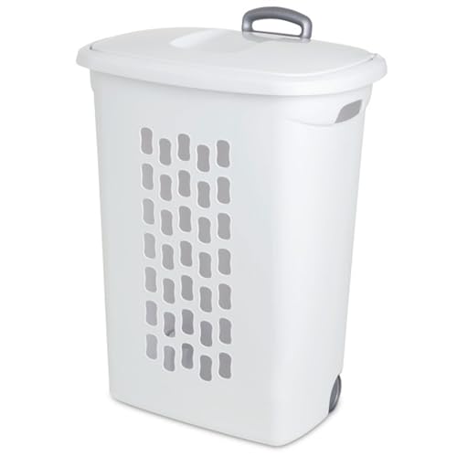 Sterilite 6-Pack Ultra Wheeled Hamper, Laundry Basket w/Flip-Top Lid & Retractable Handle - Plastic Rolling Clothes Storage Cart with Ventilated Holes for Home, Apartment or Dorm - size: 6 Pack