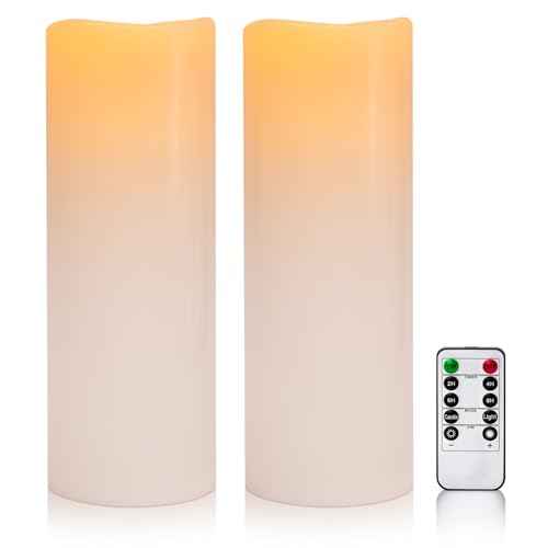 5" x 14" White Large Waterproof Outdoor Flameless Candles Battery Operated LED Flickering Pillar Candles with Remote and Timer for Indoor Outdoor Lanterns, Long Lasting, Set of 2