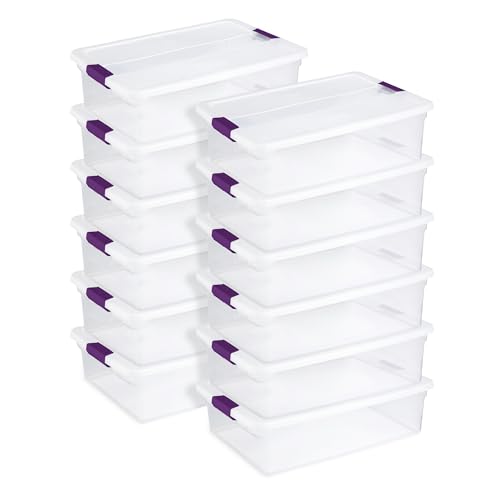 Sterilite 12-Pack 32 Quart ClearView Latch Box, Stackable Organizer Bins with Latching Lids - Clear Plastic Organization Containers for Closet, Bedroom, Shelving Units and Everyday Home Storage - size: 12 Pack, style: 32 Quart