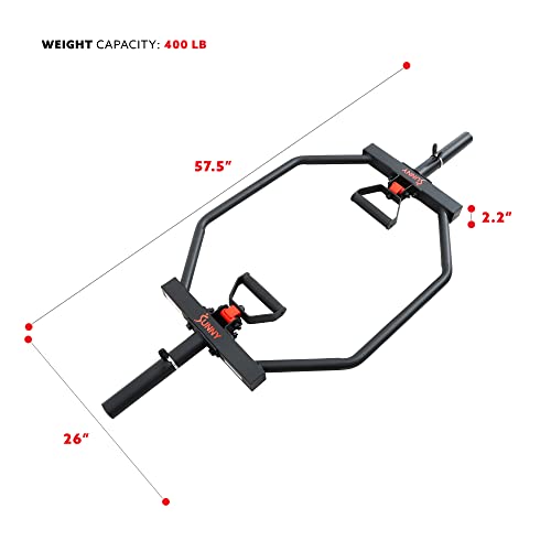 Sunny Health & Fitness Strength Training Olympic Hex Bar Barbell, High Load Capacity, Swivel Handles, Safety Clips, Knurled Handles for Deadlifts, Shoulder Presses, Shrugs, Back Rows, Weightlifting
