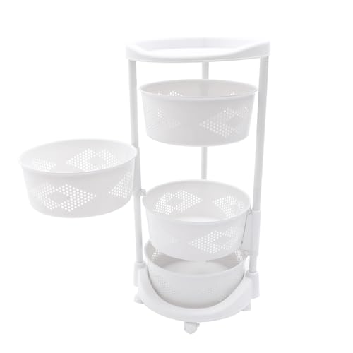 4 Tier Kitchen Storage Rack, Rotating Storage Shelf with Lockable Casters Multi-Layer Kitchen Storage Shelf Vegetable Rotating Shelf Organizer Stackable Storage Shelf Round Storage Car - size: 4 Tier