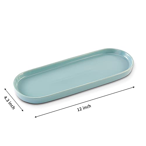 Simple Style Ceramic Sink Tray - Bathroom and Kitchen Cosmetics Dish, Candle and Perfume Tray (Blue) - color: Blue