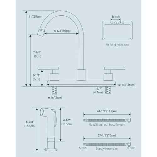 APPASO Kitchen Faucet with Side Sprayer, 2-Handle High Arch SUS304 Stainless Steel Brushed Nickel Kitchen Faucet with Pull-Out Side Spray for RV Laundry Utility Bar, 8-in 4-Hole Installation