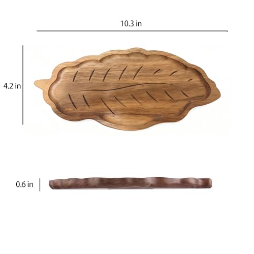 Wood Leaf Design Key Tray for Entryway Table, Aesthetic Desk Organizer for Home, Key Bowl, Jewelry Tray, Serving Tray Platter Breakfast Table Kitchen Decor