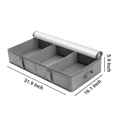 2 Packs Under Bed Storage Containers, Foldable Clothes Draw Organizers with Adjustable Dividers, Handles, Clear Window, Closet Storage Bins for Clothing, Shoes, Blankets