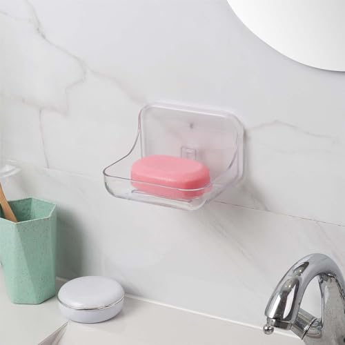 Adhesive Soap Dish for Shower Wall – Removable Acrylic Soap Holder with Drain Holes, Compact for RV Bathroom, Kitchen Sink, or Shower – No Drilling – Sandra Series - size: Soap Dish