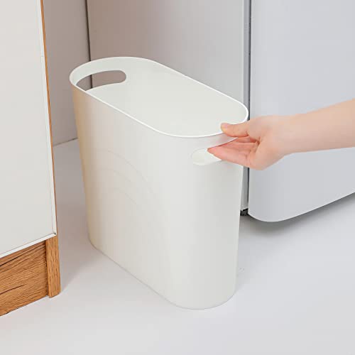 rejomiik Small Trash Can, 3.5 Gallon Slim Garbage Can Plastic Waste Basket with Handles Container Bin for Narrow Spaces Bathroom, Bedroom, Kitchen, Office at Home, White - color: White, size: 1 pack