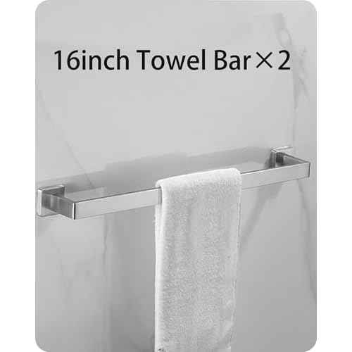 Square Bathroom Hardware Set, Bathroom Accessories Set10 Pieces Includs 16 inch Towel bar, Square Towel Ring, Toilet Paper Holder, Towel Hook (Brushed Nickel-10PCS-16Inch)