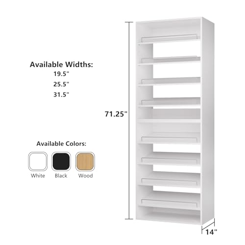 ROOMTEC Modular Closet System, 19.5" Shoe Shelf Closet Tower Wall-Mounted Closet Organizer, Wooden Tower for Walk-In Closets, Wardrobe Storage Kit, White - size: 19.5" Wide, style: Model 9