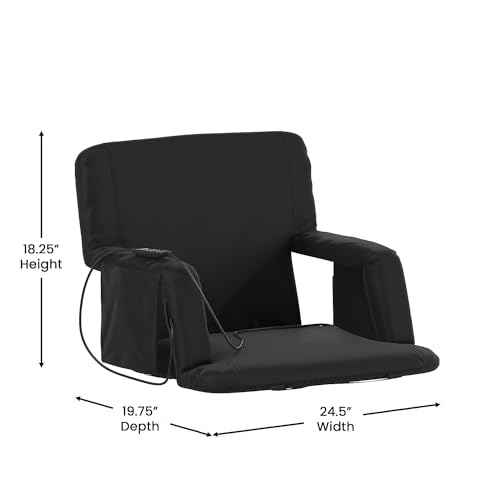 Flash Furniture Malta Extra Wide Heated Stadium Seat with Back Support, 6 Recline Positions, Portable Chair with Backpack Straps, USB Battery Pack Not Included, Black