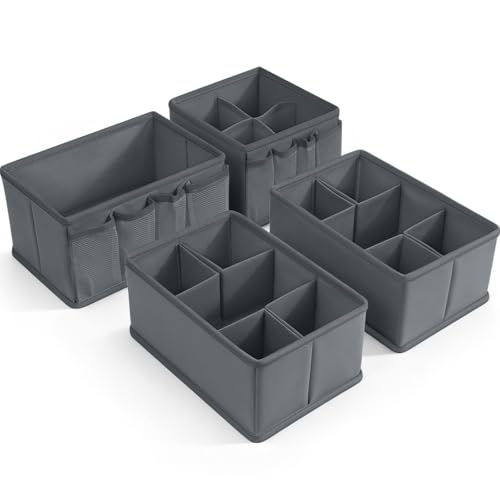 VERONLY Cosmetic Storage Bins Makeup Organizer, Adjustable Multifunction Storage Box Desk Drawer Divider for Makeup Brushes, Bathroom Countertop or Dresser, Set of 4 - style: Gray 4PC