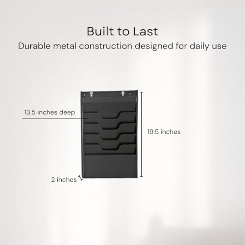 4 Tier Wall Mounted File Organizer, Metal Task Rack for Office Documents, Mail & Folders, Space-Saving Office Wall Organizer, Black 19.5”H - color: Black