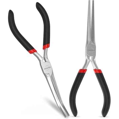 Needle Nose Pliers 2 PCs 6 Inch - Heavy Duty Carbon Steel, Insulated, Non-Serrated, Long Nose Pliers with PVC Coating & Rust Proof Finish
