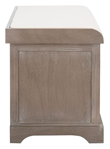 SAFAVIEH Home Collection – Freddy White Wash Storage Bench with Wicker Baskets & Cushion, Entryway Seating Bench, Fully Assembled (AMH5736G) - color: White Washed