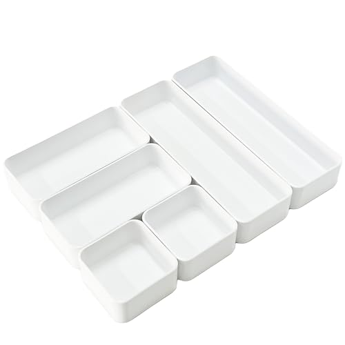 RAUVOLFIA Plastic Drawer Organizers Set, 3-Size Versatile Bathroom and Vanity Drawer Organizer Trays, Storage Bins for Makeup, Bedroom, Kitchen Gadgets Utensils and Office - size: S+M+L