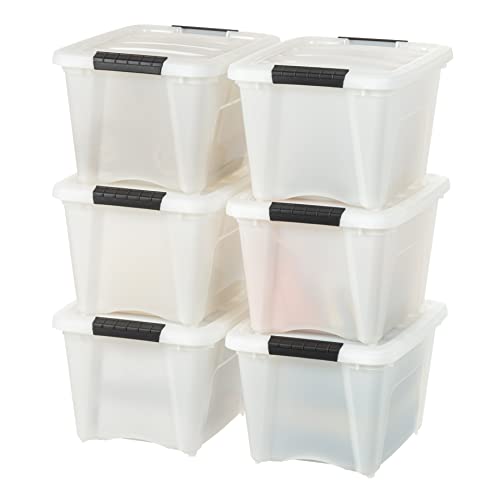 IRIS USA 19 Qt Stackable Plastic Storage Bins with Lids, 6 Pack - BPA-Free, Made in USA - Discreet Organizing Solution, Latches, Durable Nestable Containers, Secure Pull Handle - Pearl - size: 19 Qt, style: 6 Pack