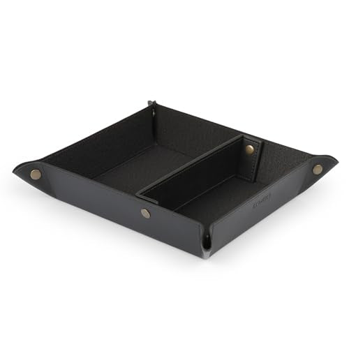 Londo Leather Tray Organizer - Practical Lightweight Water Resistant Computer Table Desk Storage Box for Wallets, Watches, Keys, Coins, Cell Phones and Office Equipment - color: Black Lining