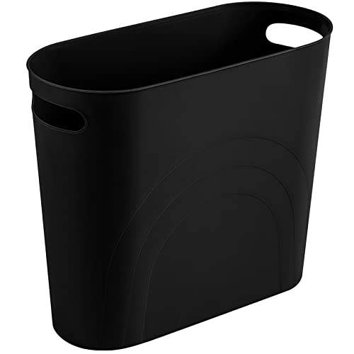 rejomiik Small Trash Can, 3.5 Gallon Slim Garbage Can Plastic Waste Basket with Handles Container Bin for Narrow Spaces Bathroom, Bedroom, Kitchen, Office at Home, Black - color: Black, size: 1 pack