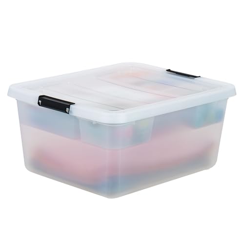 IRIS USA 18 QT Clear Storage Organizer with Removable Dividers, Stackable Plastic Storage Box with Lid, Modular Container for Crafts, Tools, Office & Pantry Organization - size: 18 Qt, style: w/ Tray