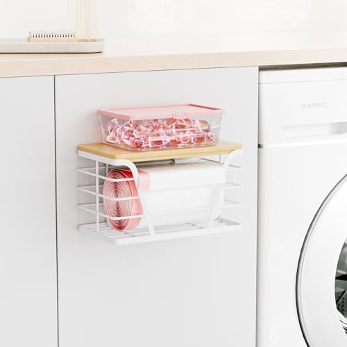 TIDIIABODE Small Grocery Bag Holder, Trash Bag Dispenser with Removable Bamboo Top, No Drill,White - color: 1-Pack-S-White