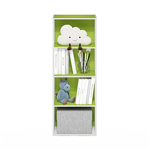 Furinno Luder Bookcase / Book / Storage, 4-Tier, Green/White - color: White/Green, size: 4-Tier, 9.3 x 15.6 x 41.7