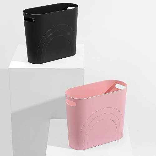 rejomiik Small Trash Can, 3.5 Gallon Slim Garbage Can Plastic Waste Basket with Handles Container Bin for Narrow Spaces Bathroom, Bedroom, Kitchen, Office at Home, Rosette Pink - color: Rosette Pink, size: 1 pack