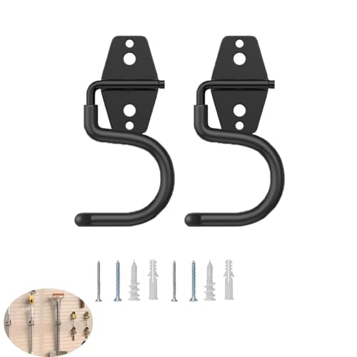 2 Pack Broom Holder Wall Mount Heavy Duty Mop Hanger with Screws Anchors Stand-Alone Hook Handle Grabber Gripper Organizer for Garage Storage Cleaning Tools Mops Garden Hammer Shovel