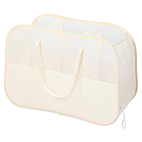 Collapsible Laundry Baskets with 3 Compartment, 150L Tear-proof Pop Up Hamper, Foldable Laundry Basket with Tote Handles, Dirty Clothes Hamper for Laundry, Bedroom, Bathroom, Dorm Beige - style: 3 Compartments- Beige
