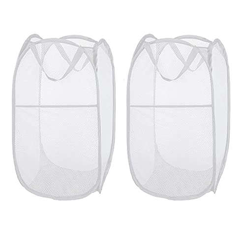 Larpur Pop Up Laundry Hampers, Portable Mesh Laundry Baskets, Collapsible Clothes Laundry Bin for Bedroom, Travel, Bathroom, College Dorm, White - 2 Pack - color: White-2 pack
