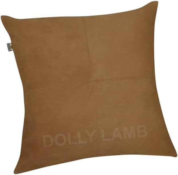 D DOLLY LAMB Lambskin Leather Pillow Cover - Sofa Cushion Case - Decorative Throw Covers for Living Room & Bedroom, 14x14 Inches - Camel Pack of 1