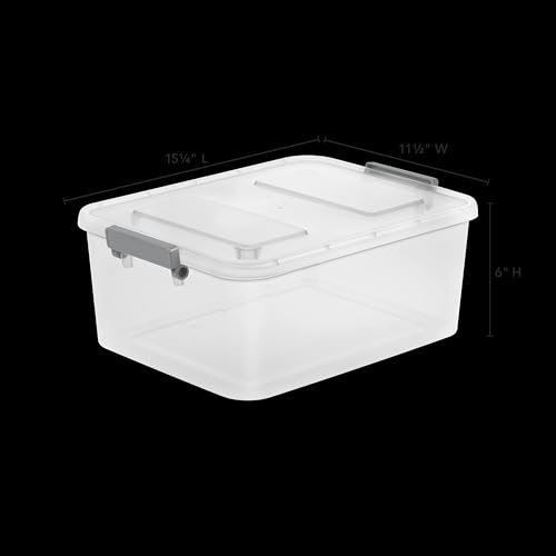 Modular Small Storage Bin, 12.7 Quart Latching Clear Plastic Storage Container with Write-on ID Latches, Gray