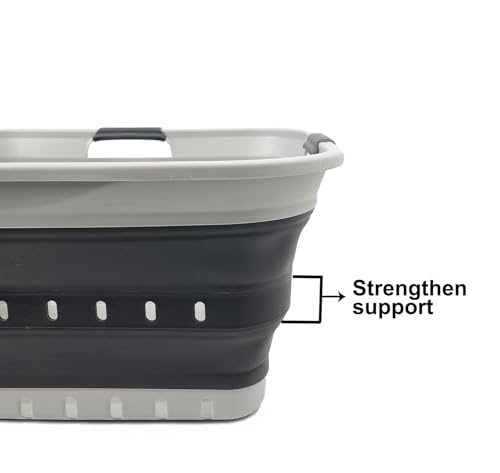 SAMMART 42L (11 gallon) Collapsible Plastic Laundry Basket - Foldable Pop Up Storage Container/Organizer - Space Saving Hamper/Basket (1, Grey/Steel Grey) - color: Grey/Steel Grey