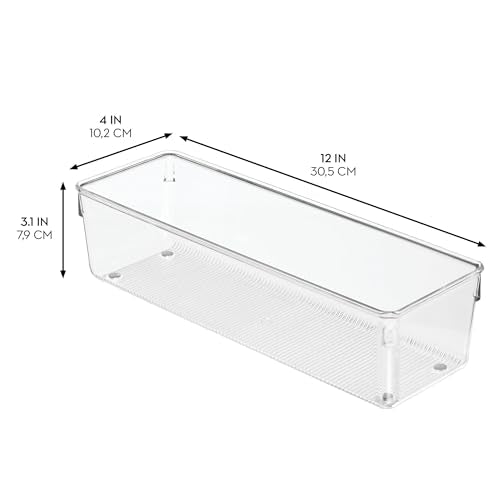 iDesign Plastic Drawer Organizer Bins - Storage for Kitchen, Bathroom, and Desk Drawers - Set of 3 - Clear - size: 4 x 12 x 3, style: Pack of 3